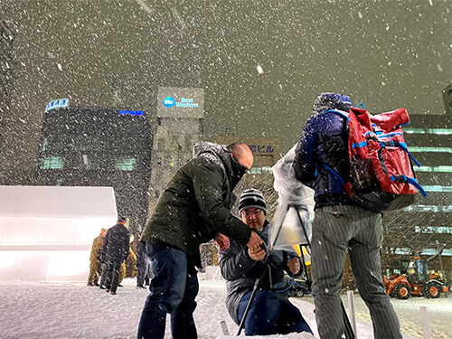 In Sapporo (filming the snow statue)