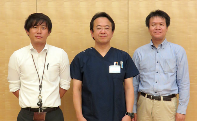第14回JGN-Xインタビュー／JGN-Xユーザ座談会 in 高知　高知工科大学・福本教授（右側）と高知医療センター・澤田先生（中央）・北村さん（左側）